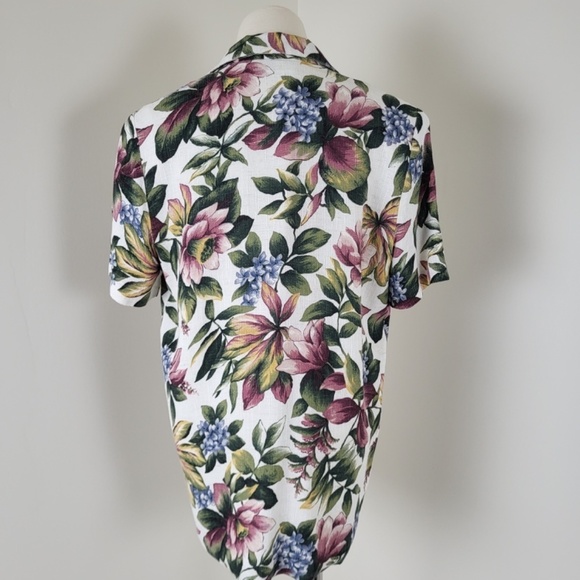 90’s botanical blazer short sleeve blouse button up floral long pockets vintage - Picture 14 of 16